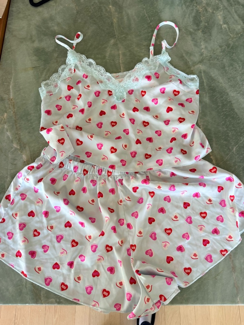 Colsie Heart-Print Lace Trim Cami & Shorts Sleep Set